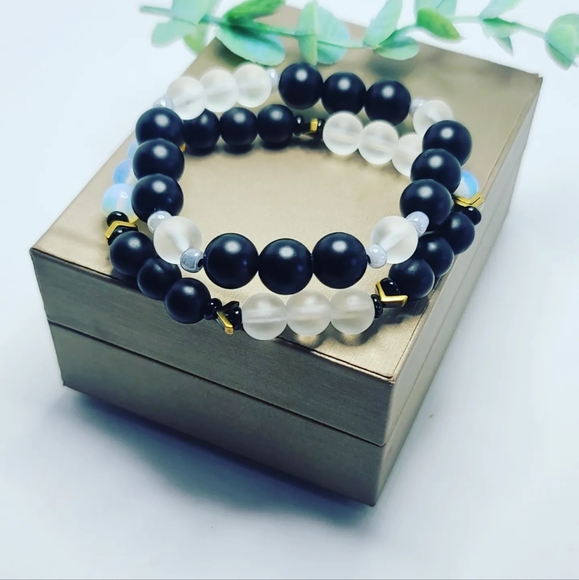 Black agate bracelet set - Picture 2 of 4